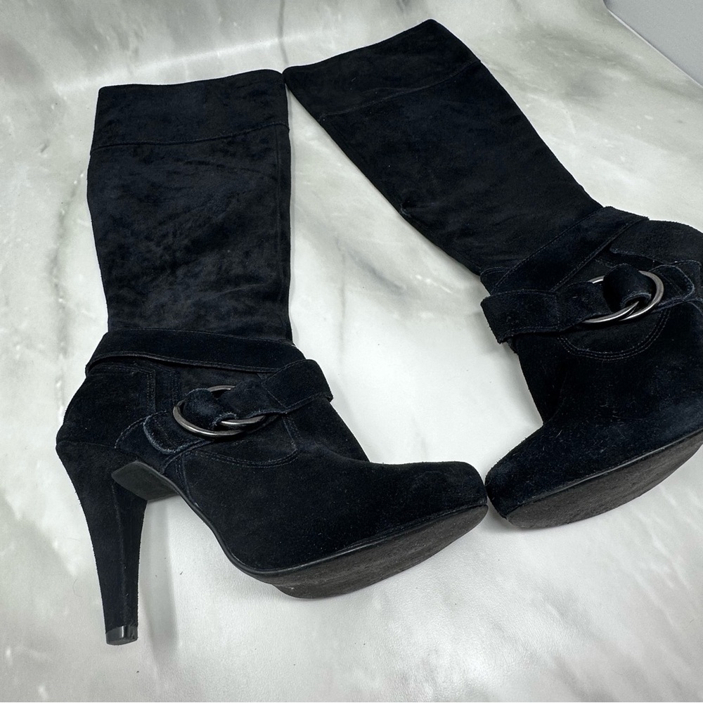 Steve Madden Ballott Black Suede Knee High Boots Almond Toe Size 9 - Picture 2 of 14